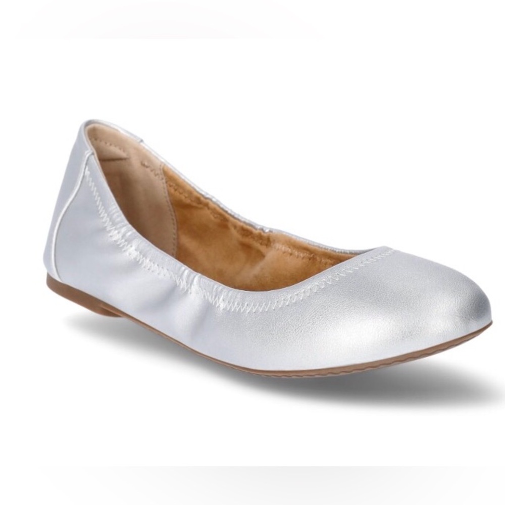 TIME and TRU Womens Scrunch Ballet Flat Shoes Size 9.5 Metallic Memory Foam New